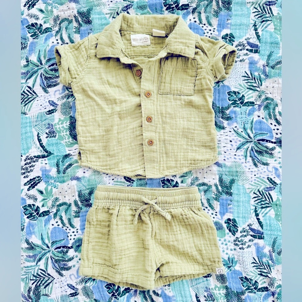 Carter’s Little Planet Organic Cotton Gauze Shirt & Shorts Set - 3 months - Picture 4 of 6